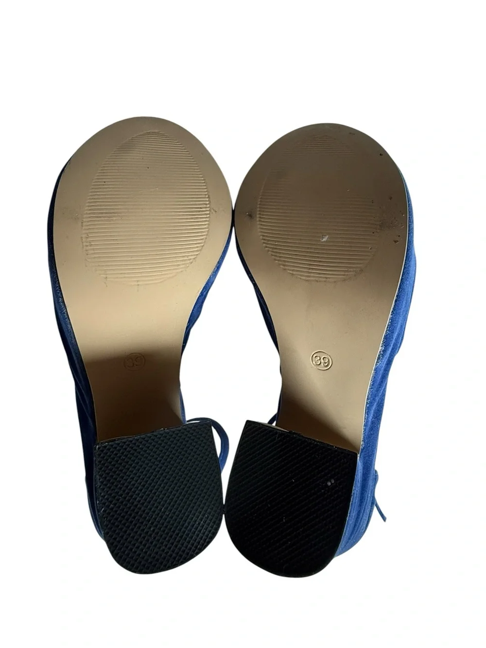 LOSLANDIFEN Chunky Block Heel Peep Toe Ankle Strap Blue Size 8.5 EUR 39 Formal